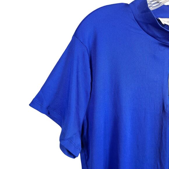 Love J Short Sleeve Quarter Zip Blue Rib Knit Top 2X NWT - Picture 5 of 7